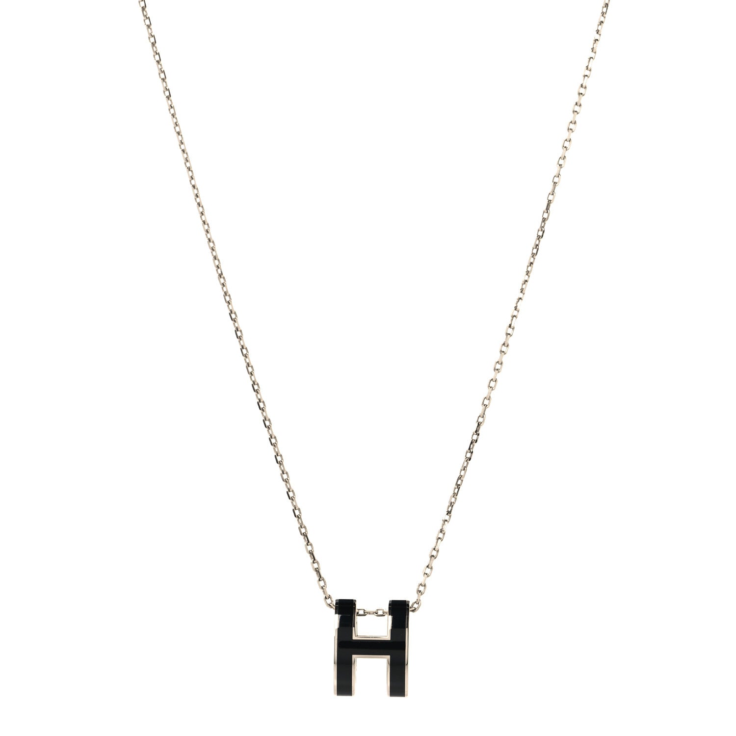 Hermes Lacquered Palladium Pop H Pendant Necklace Black 1 of 6