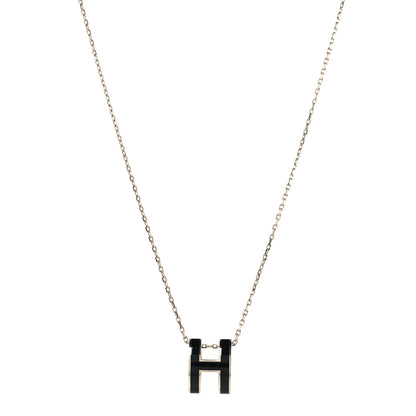 Hermes Lacquered Palladium Pop H Pendant Necklace Black 1 of 6
