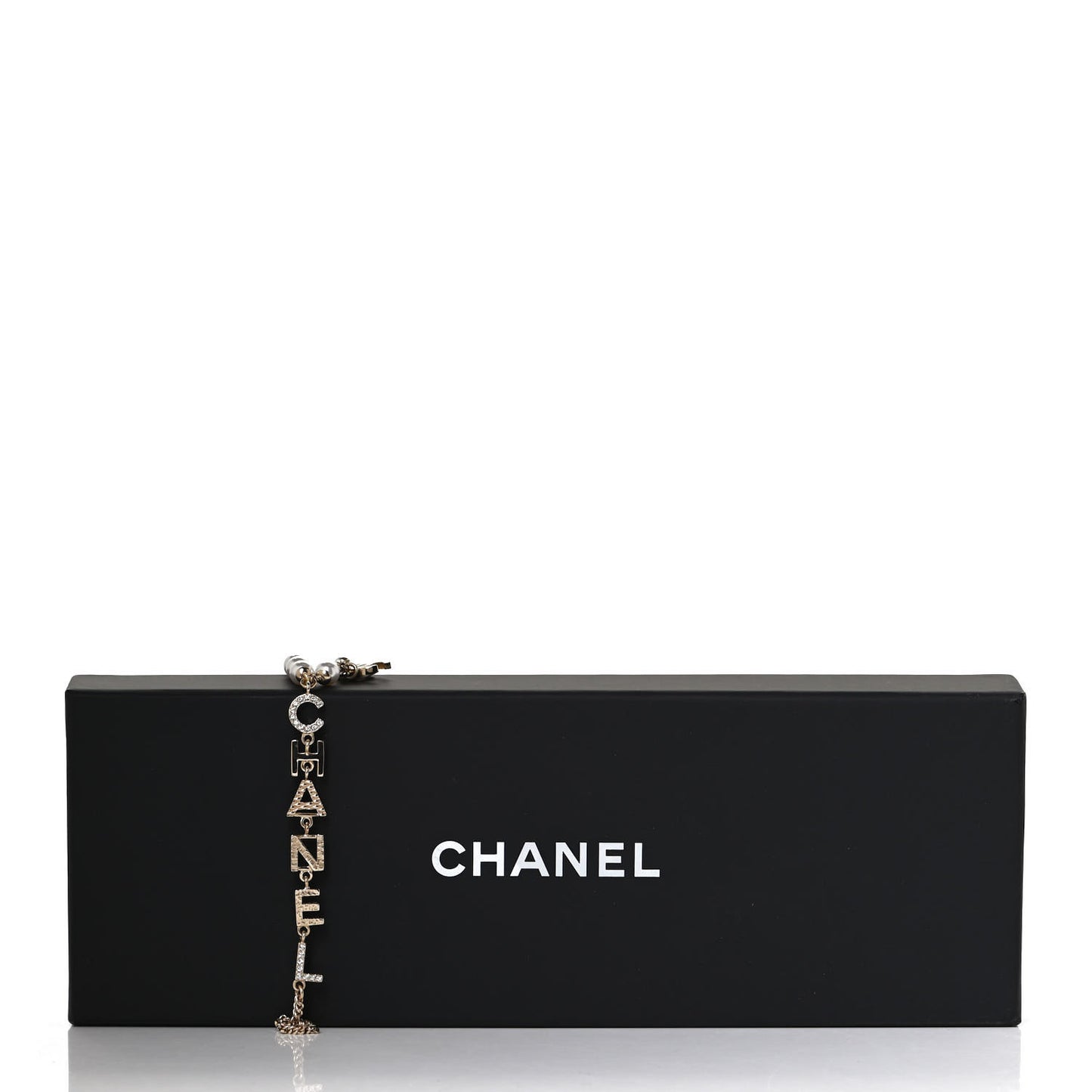 Pearl Crystal Logo Ring Chain Bracelet Gold