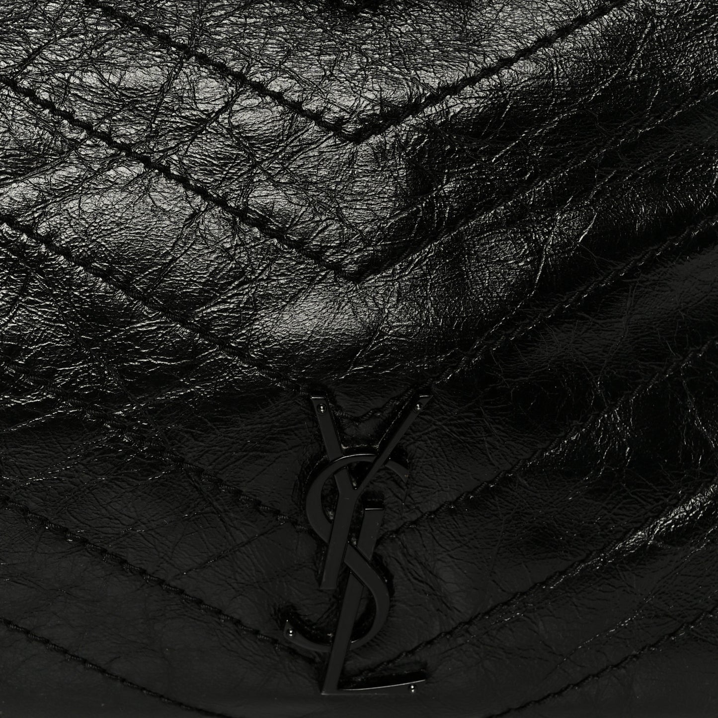 Crinkled Calfskin Matelasse Monogram Large Niki Shopper Tote Black