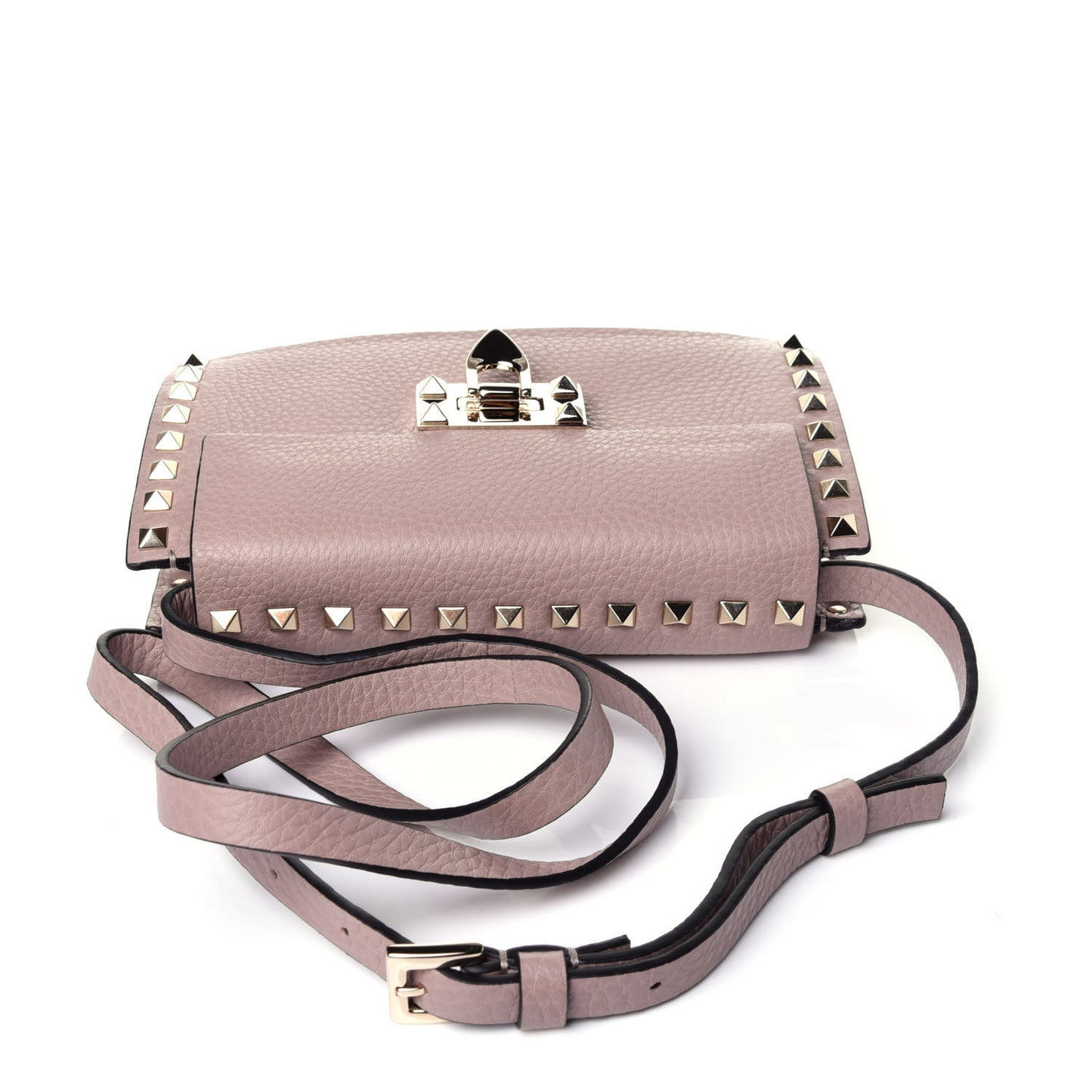 Pebbled Calfskin Small Rockstud Overlay Flap Shoulder Bag Poudre