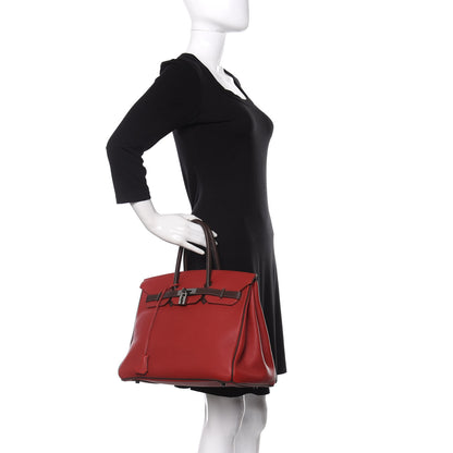 Hermes Togo Bi Color Horseshoe Birkin 35 Rouge Garance Chocolate 2 of 33
