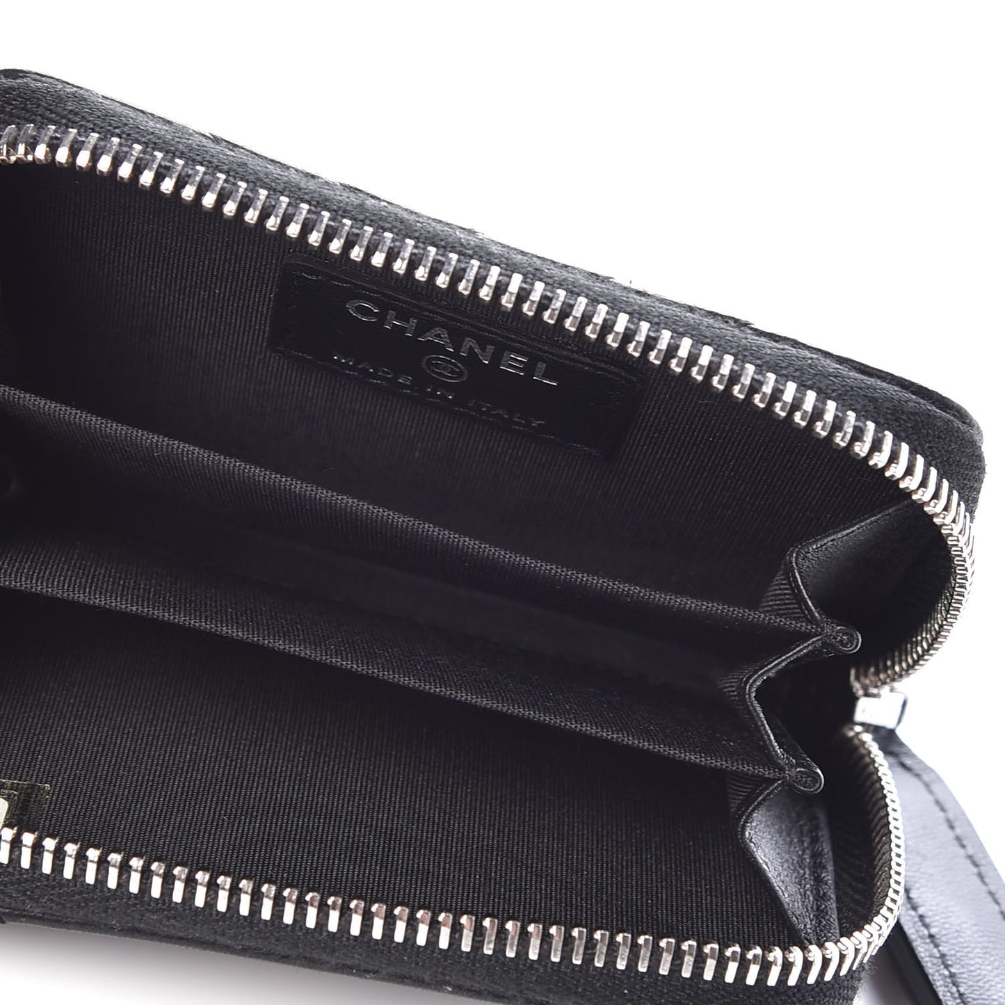 Lambskin Quilted Crossing Zip Around Coin Purse Black