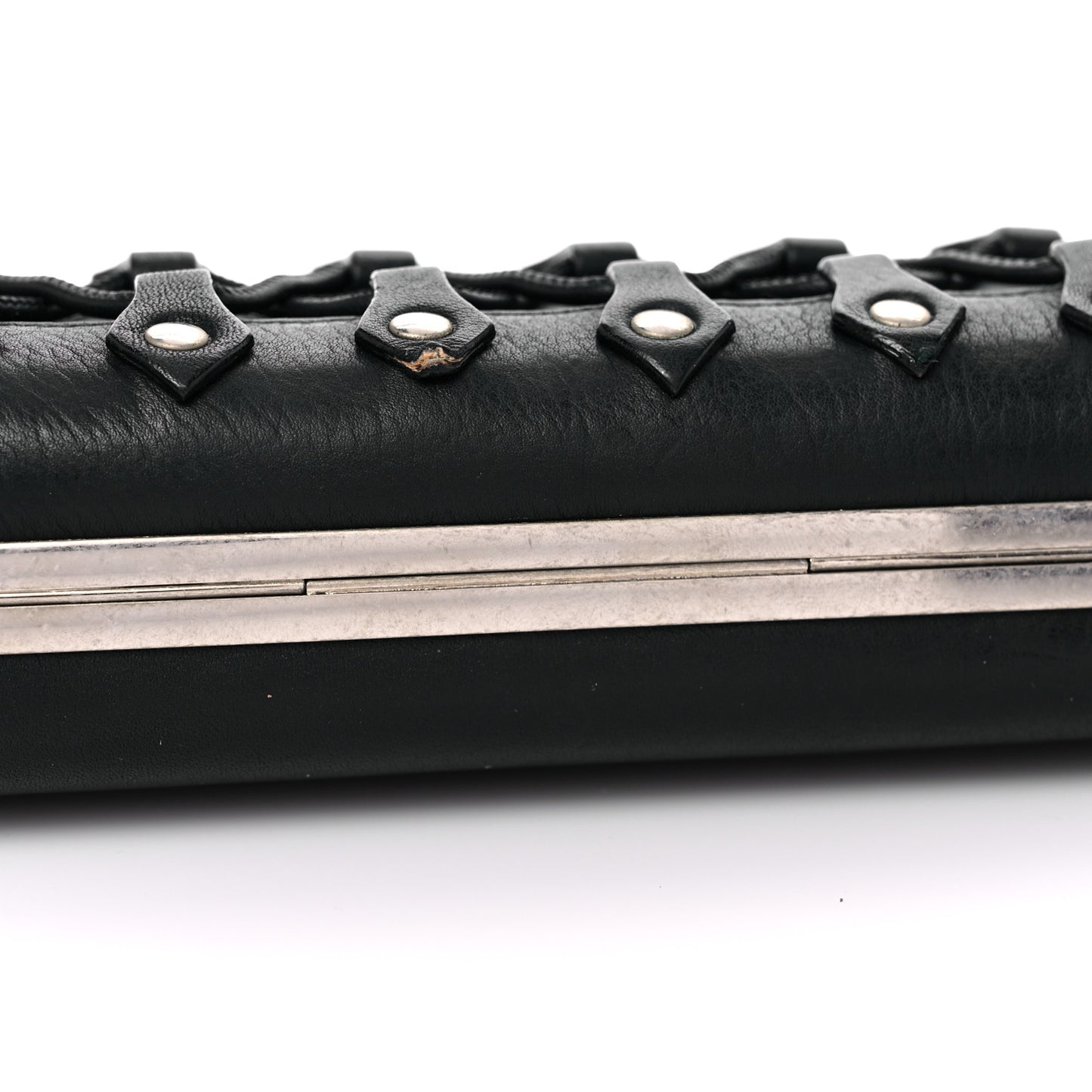 Lambskin Lace-Up Knucklebox Clutch Black