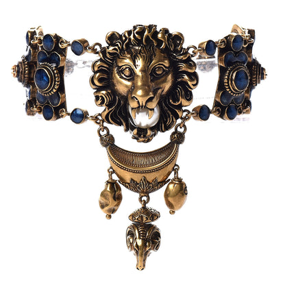 Gucci Metal Resin Pearl Lion Head Bracelet Aged Gold Blue 1 of 4