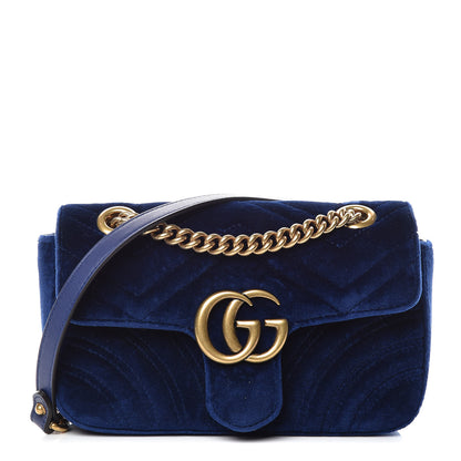 Gucci Velvet Matelasse Mini GG Marmont Shoulder Bag Cobalt Blue 1 of 9