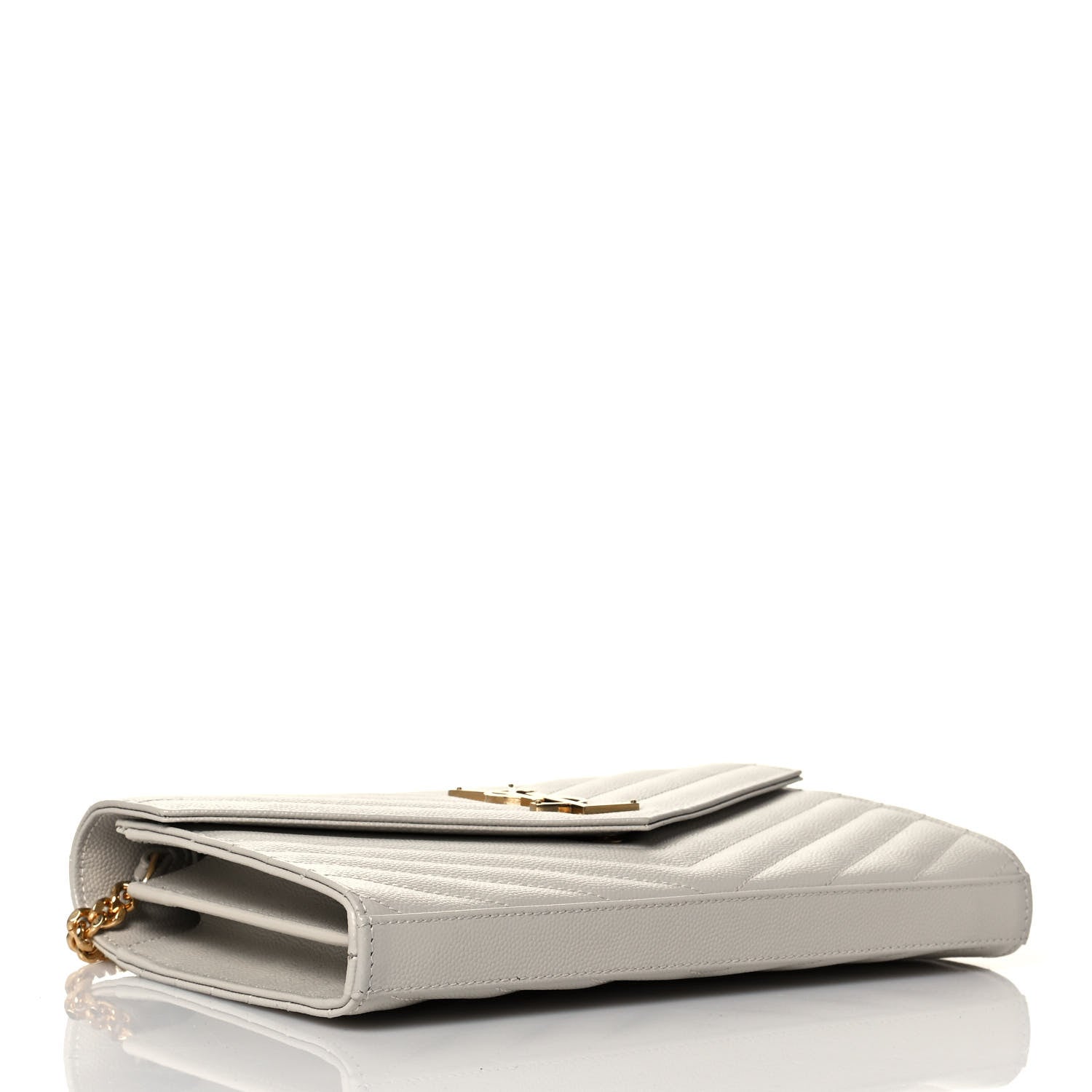 Saint Laurent Grain De Poudre Matelasse Chevron Monogram Chain Wallet Crema Soft 3 of 12