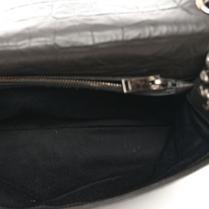 Saint Laurent Calfskin Crocodile Embossed Medium West Hollywood Monogram Fold-Over Grey 5 of 9