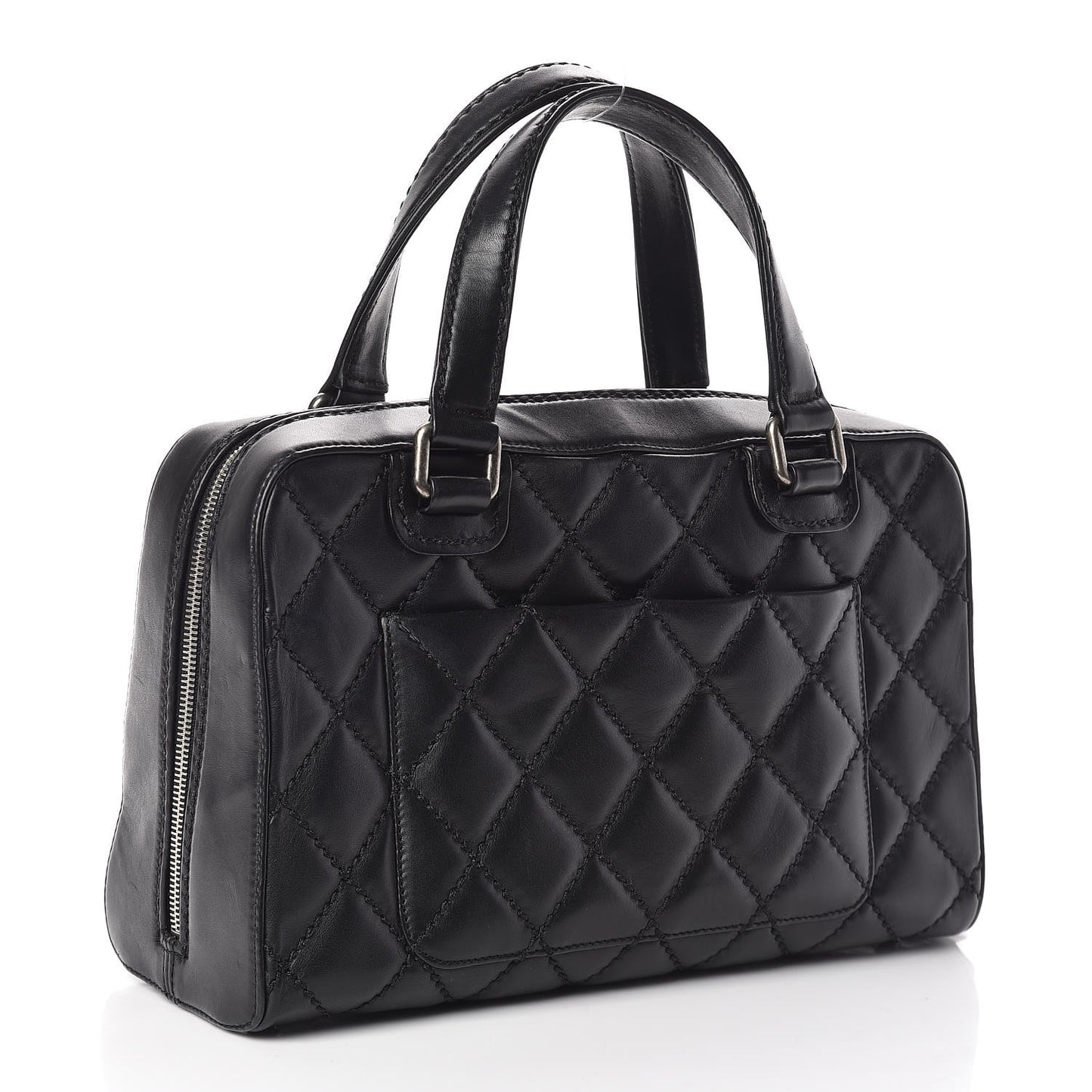 Calfskin Quilted Top Handle Bag Black