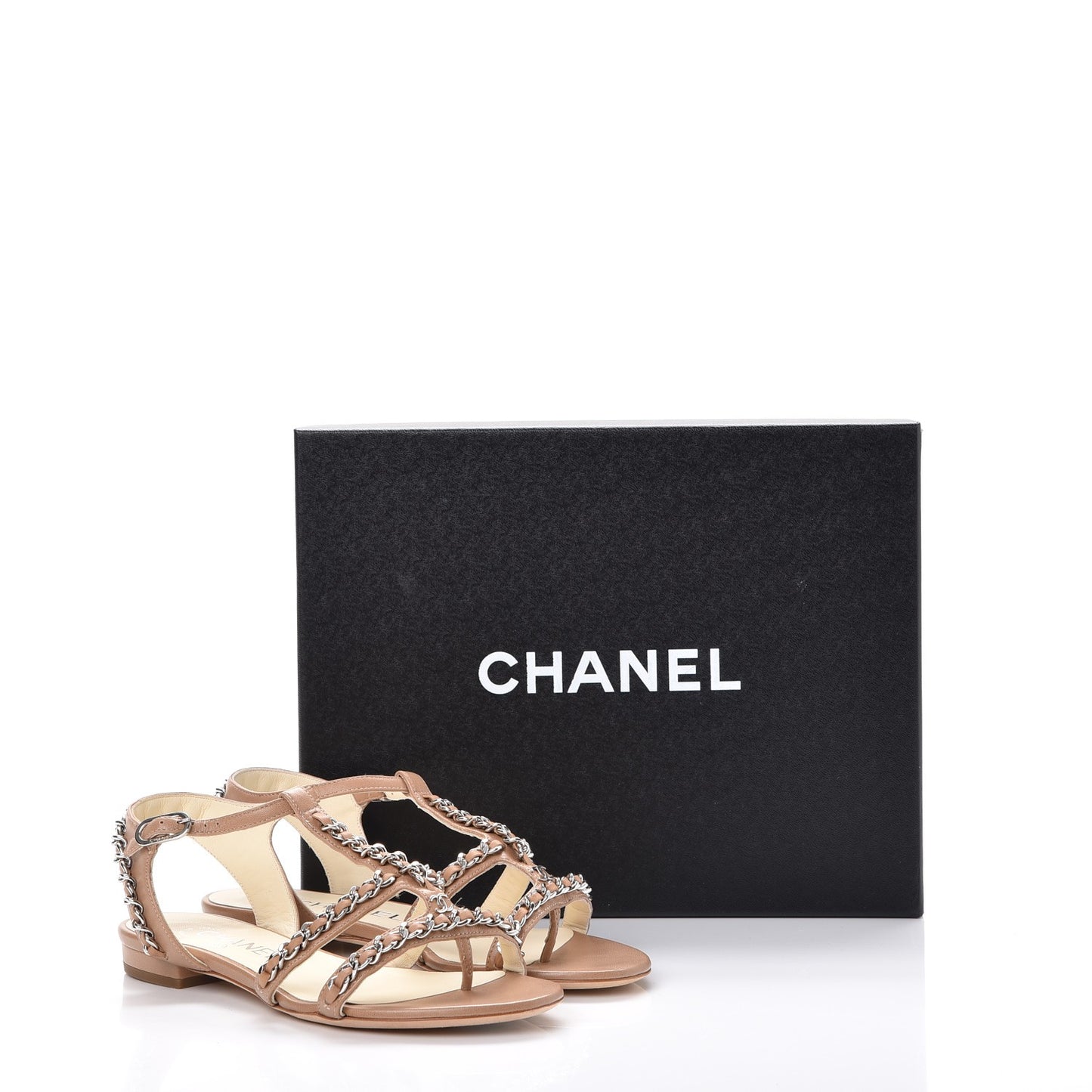 Lambskin CC Chain Sandals 35 Beige