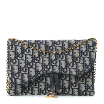 Christian Dior Oblique Saddle Chain Pouch Blue 1 of 10