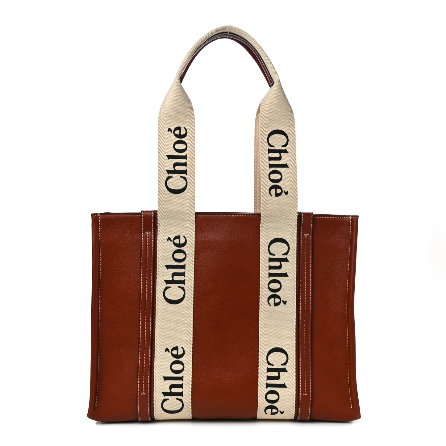 Calfskin Medium Woody Ribbon Tote Sepia Brown