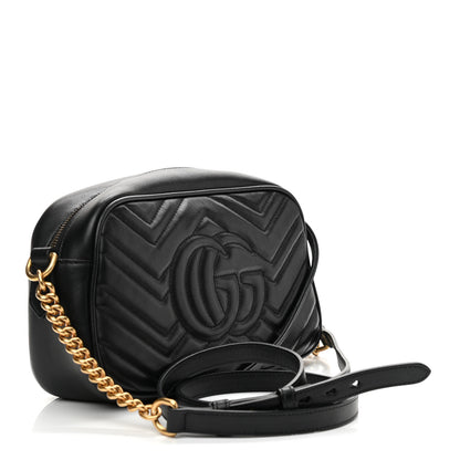 Gucci Calfskin Matelasse Small GG Marmont Chain Shoulder Bag Black 3 of 9