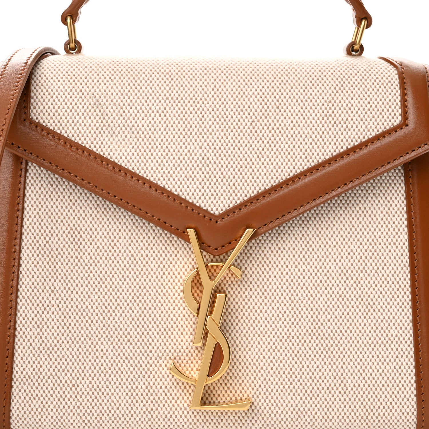 Saint Laurent Canvas Calfskin Mini Classic Monogram Cassandra Top Handle Tan Natural 7 of 10