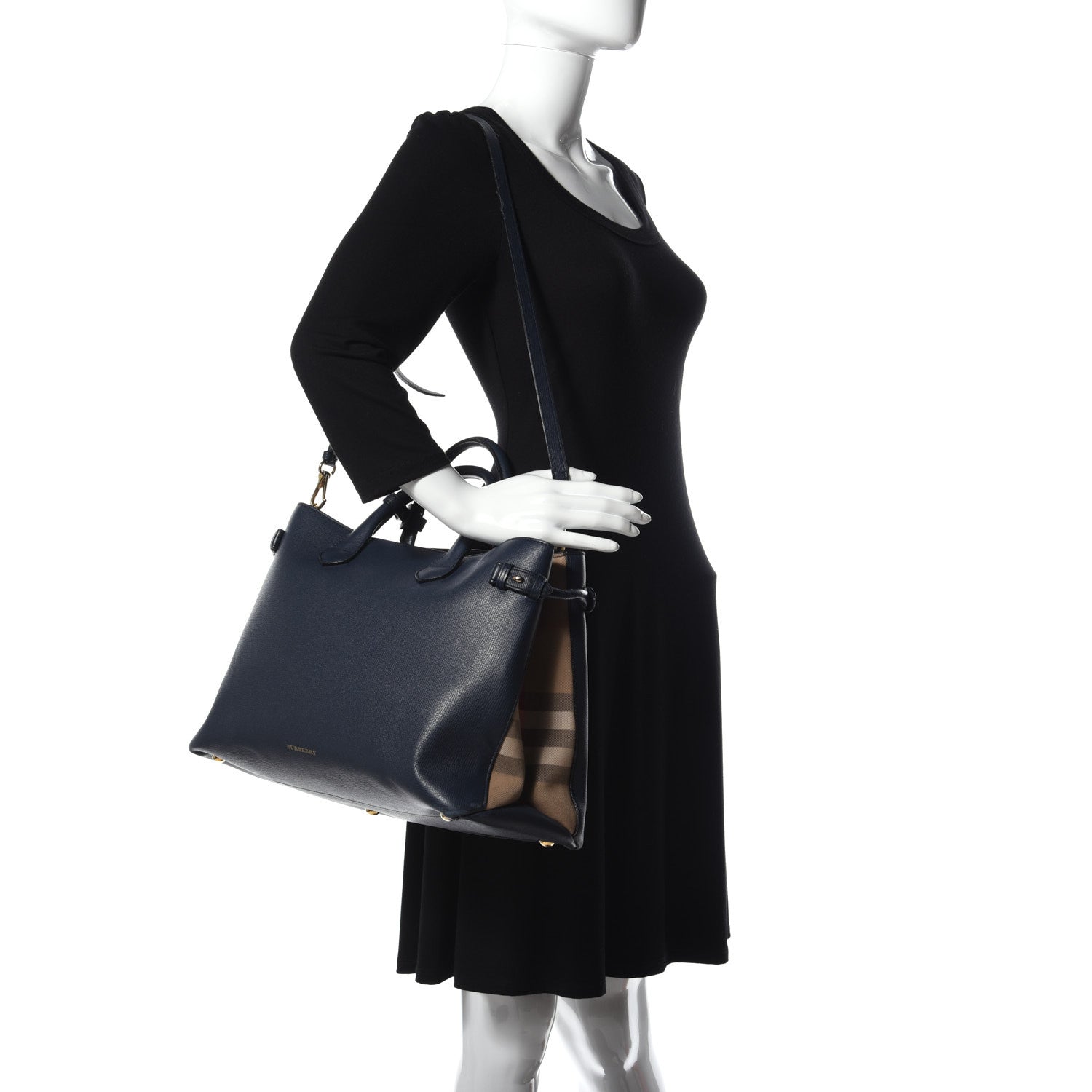 Burberry Grainy Calfskin House Check Large Banner Tote Ink Blue 2 of 10