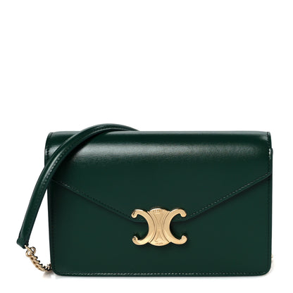 Celine Shiny Calfskin Triomphe Margo Wallet on Chain Racing Green 1 of 11