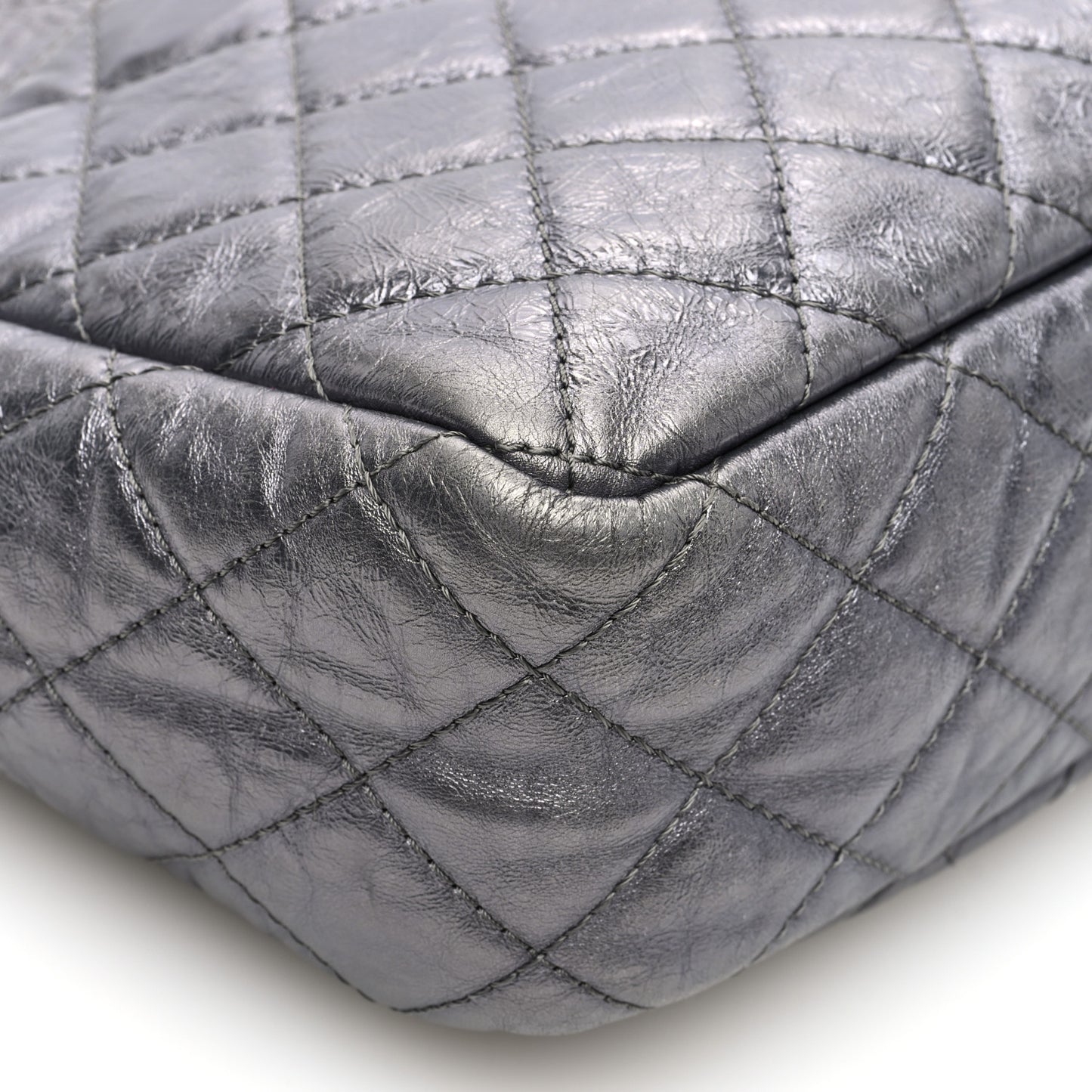Metallic Aged Calfskin Quilted Large Reissue Camera Case Silver