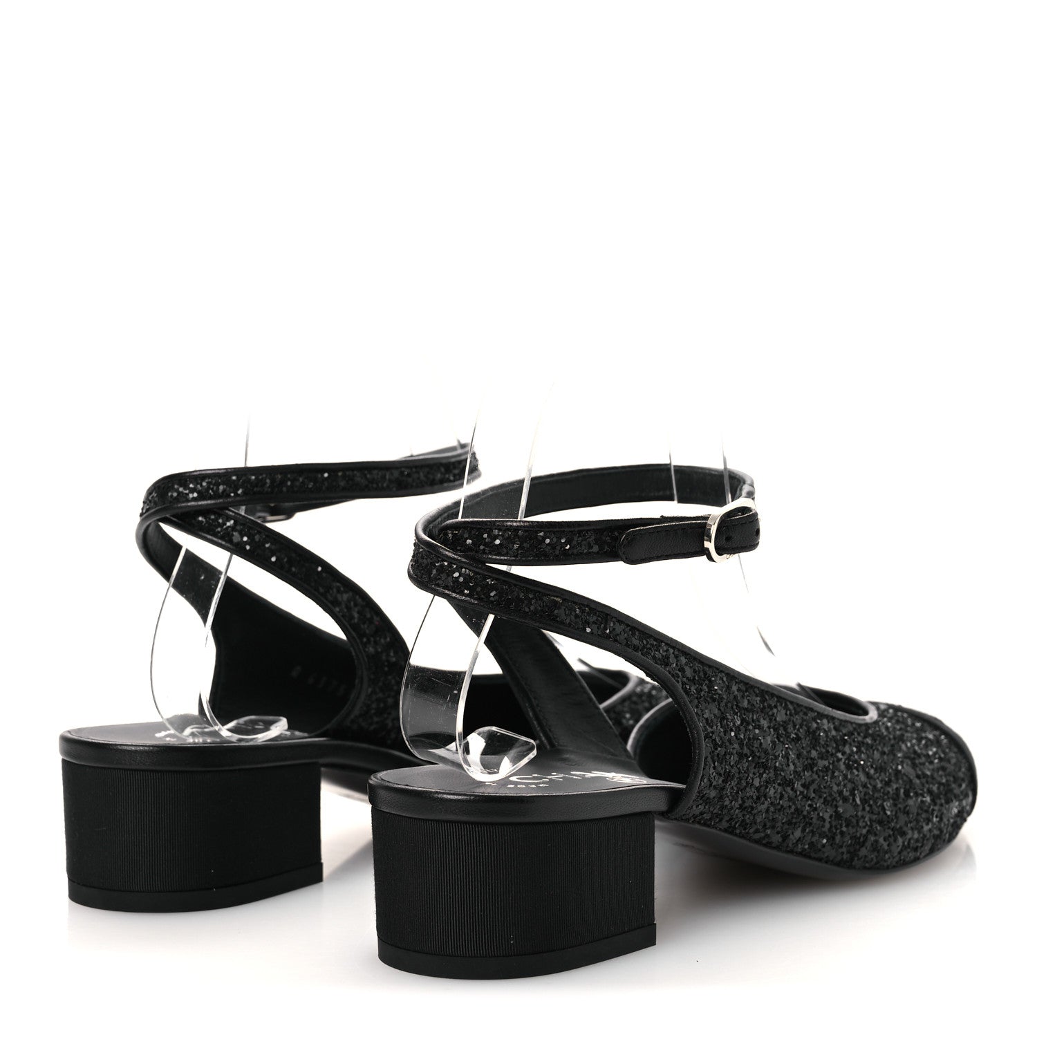Chanel Glitter Grosgrain Cap Toe CC Ankle Wrap Pumps 38 Black 5 of 11