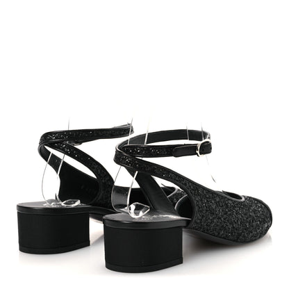 Chanel Glitter Grosgrain Cap Toe CC Ankle Wrap Pumps 38 Black 5 of 11
