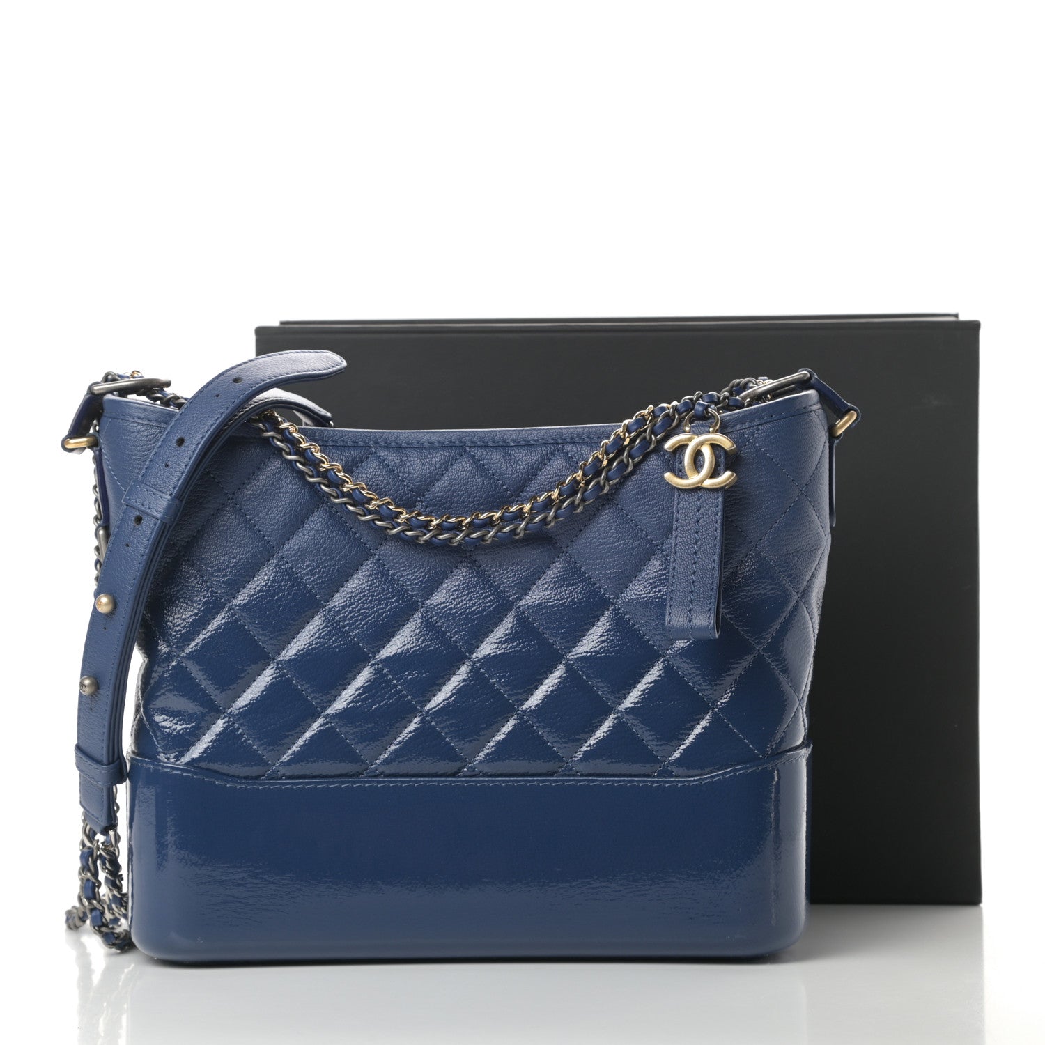 Chanel Patent Goatskin Quilted Medium Gabrielle Hobo Blue 12 of 12