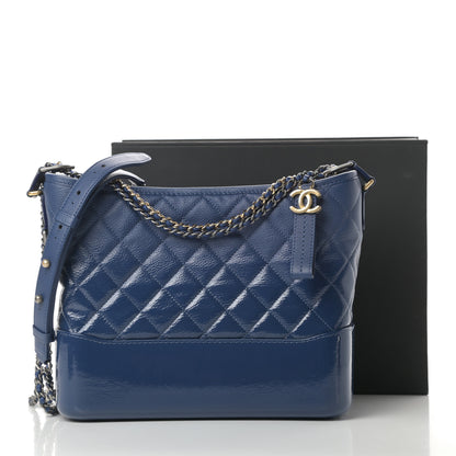 Chanel Patent Goatskin Quilted Medium Gabrielle Hobo Blue 12 of 12