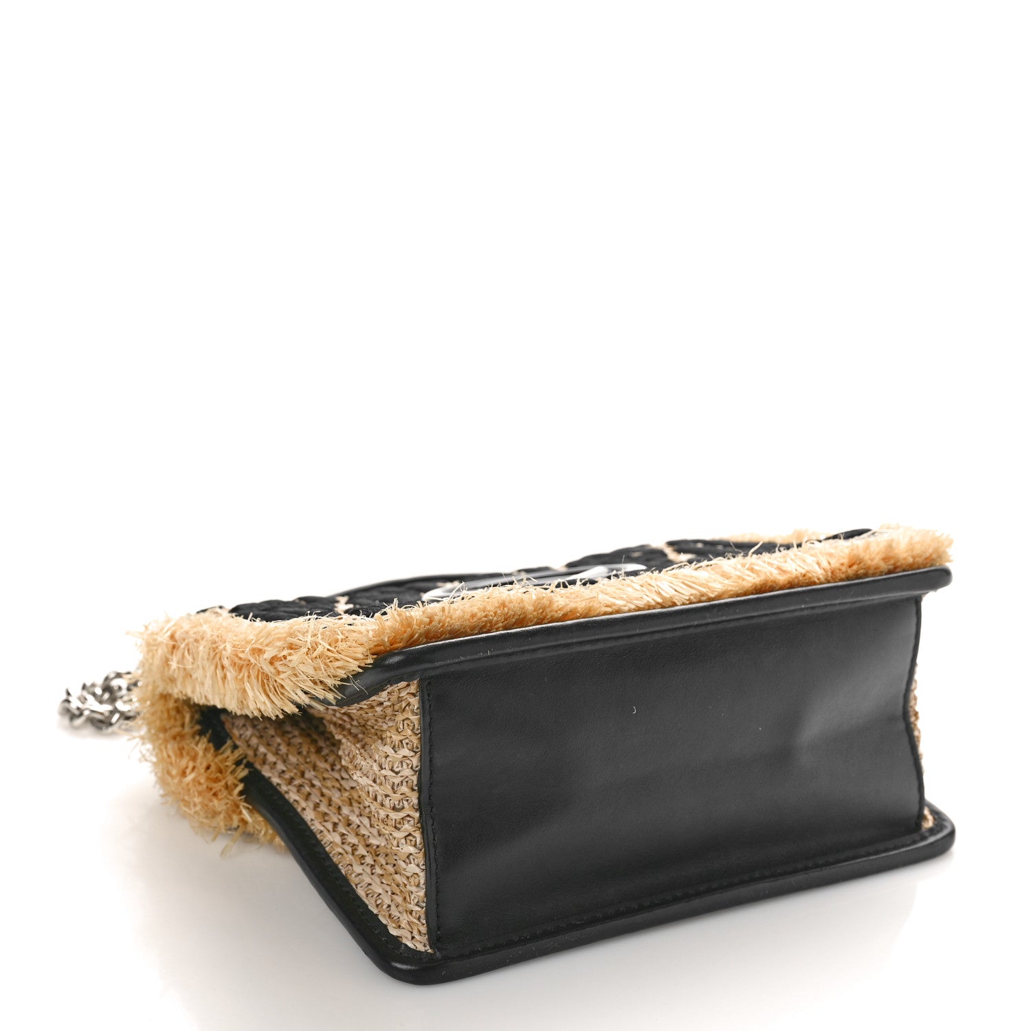 Fendi Raffia Vitello Century F is Fendi FF Embroidered Fringe Small Kan I Shoulder Bag Natural Black 4 of 10