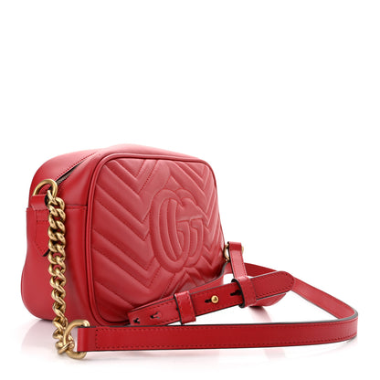 Gucci Calfskin Matelasse Small GG Marmont Chain Shoulder Bag Hibiscus Red 3 of 10