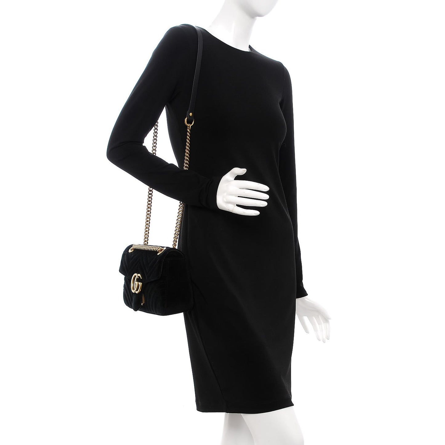 Velvet Matelasse Small GG Marmont Shoulder Bag Black