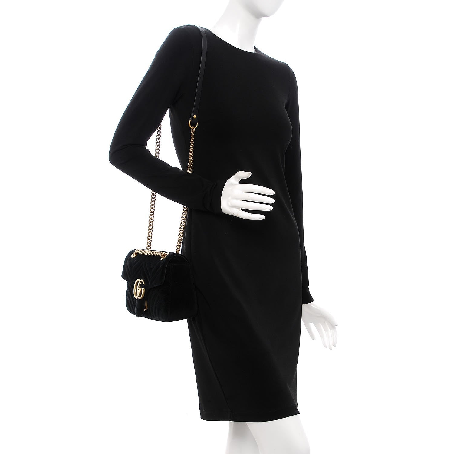 Gucci Velvet Matelasse Small GG Marmont Shoulder Bag Black 2 of 8