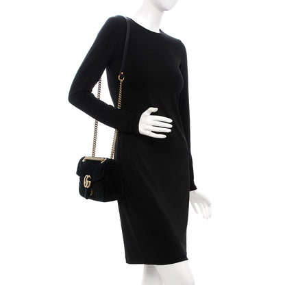 Gucci Velvet Matelasse Small GG Marmont Shoulder Bag Black 2 of 8