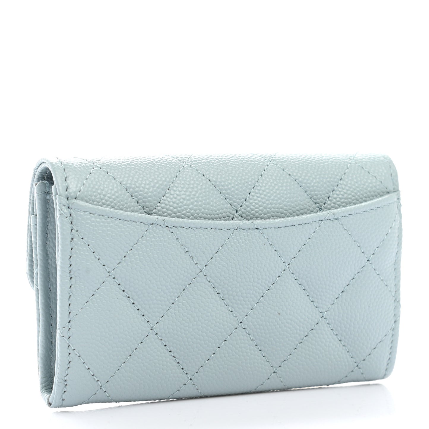 Caviar Quilted Flap Card Holder Wallet Light Blue