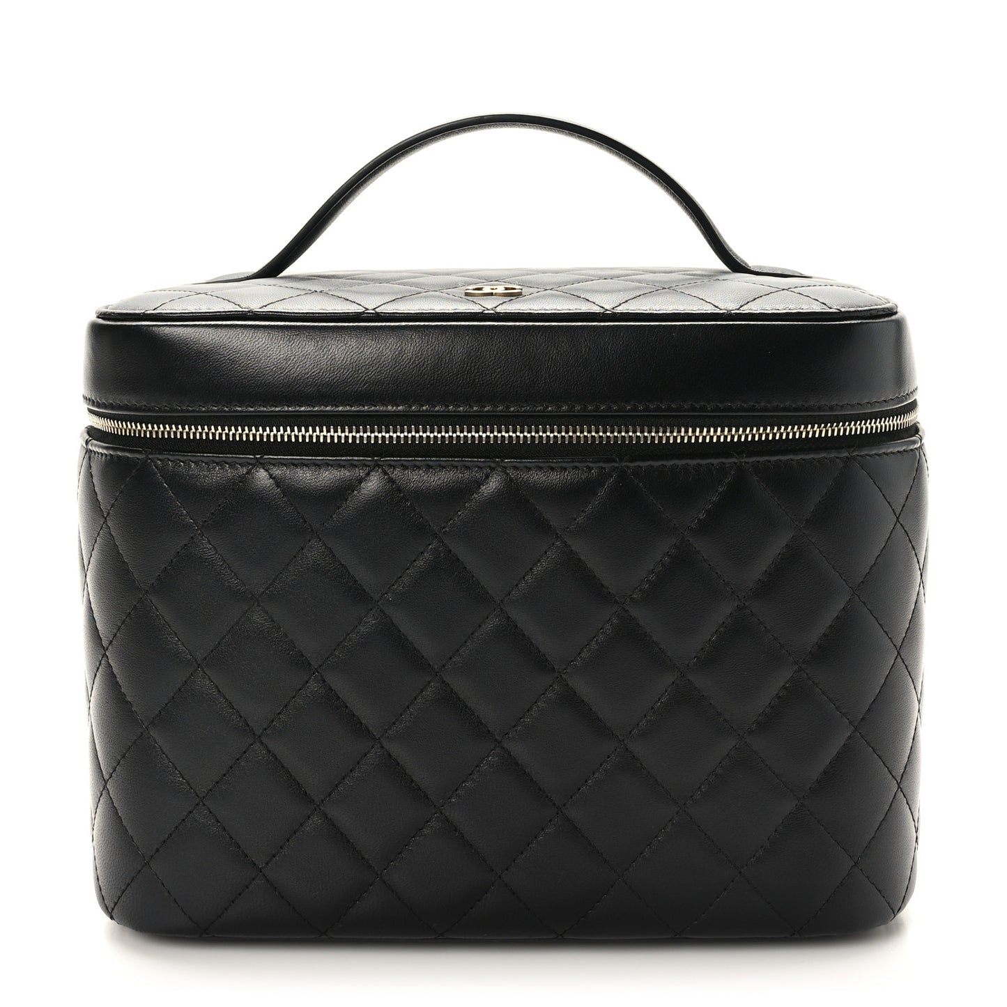Lambskin Quilted Large Vanity Pouch Black