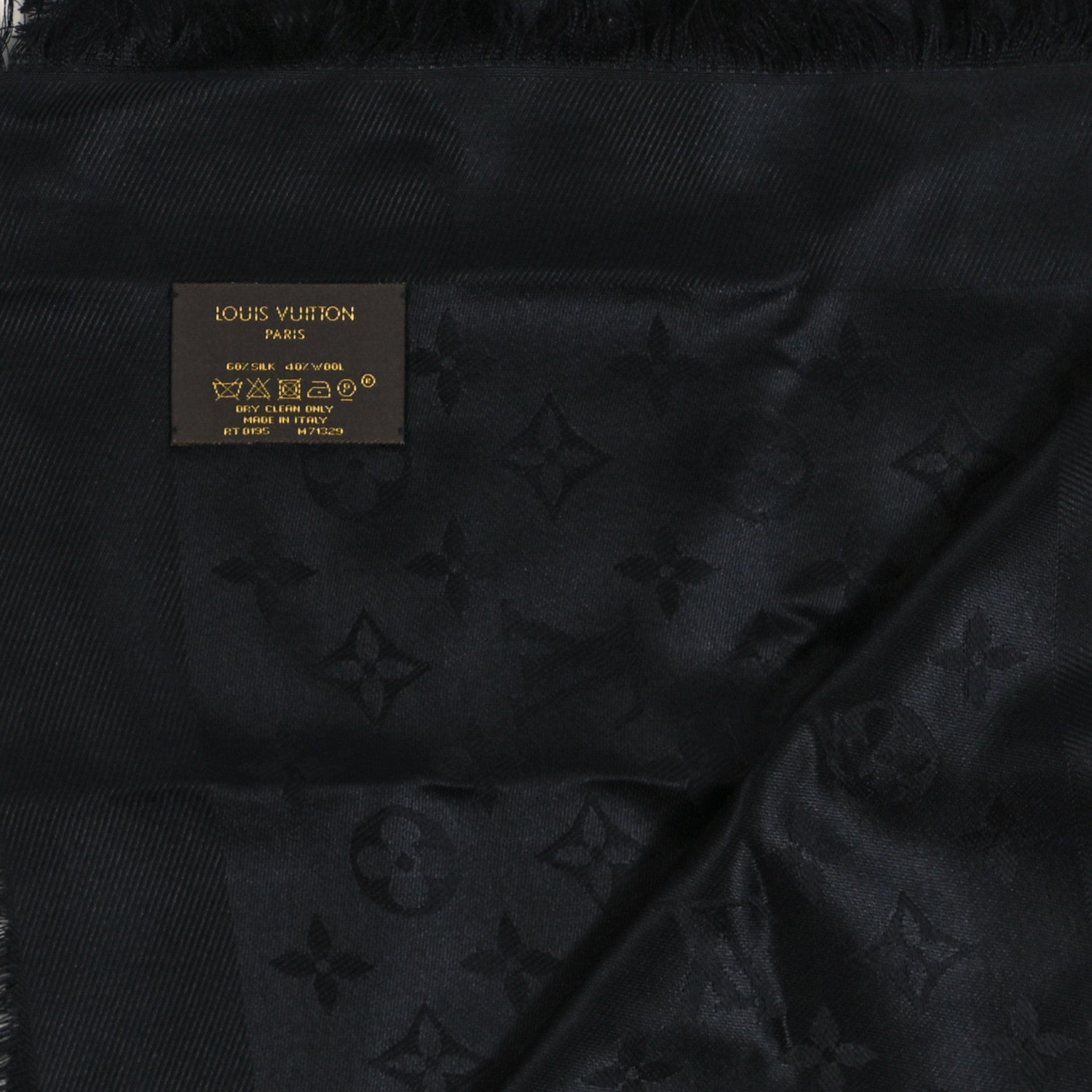 Louis Vuitton Silk Wool Monogram Shawl Black 3 of 3