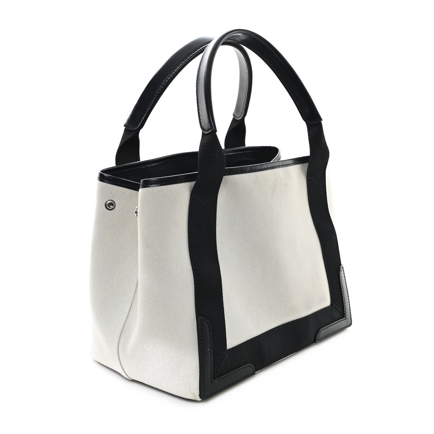 Cotton Canvas Satin Calfskin S Navy Cabas Natural Black
