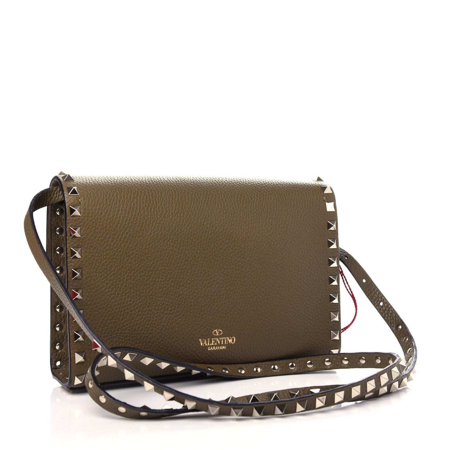 Pebbled Calfskin Medium Rockstud Flip Lock Crossbody Bag Lichen