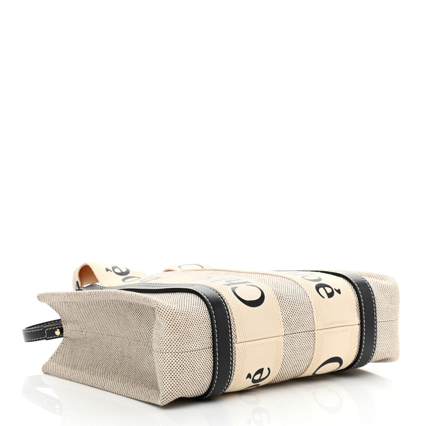 Cotton Calfskin Small Woody Ribbon Tote With Strap White Navy