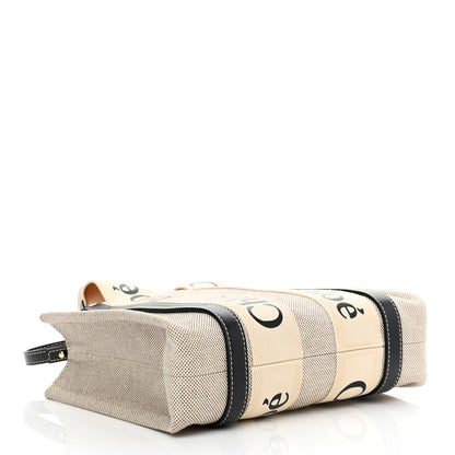 Chloe Cotton Calfskin Small Woody Ribbon Tote With Strap White Navy 4 of 11