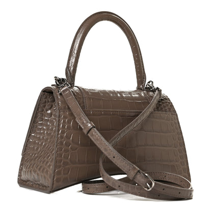 Balenciaga Shiny Calfskin Crocodile Embossed Small Hourglass Top Handle Bag Mink Grey 4 of 14