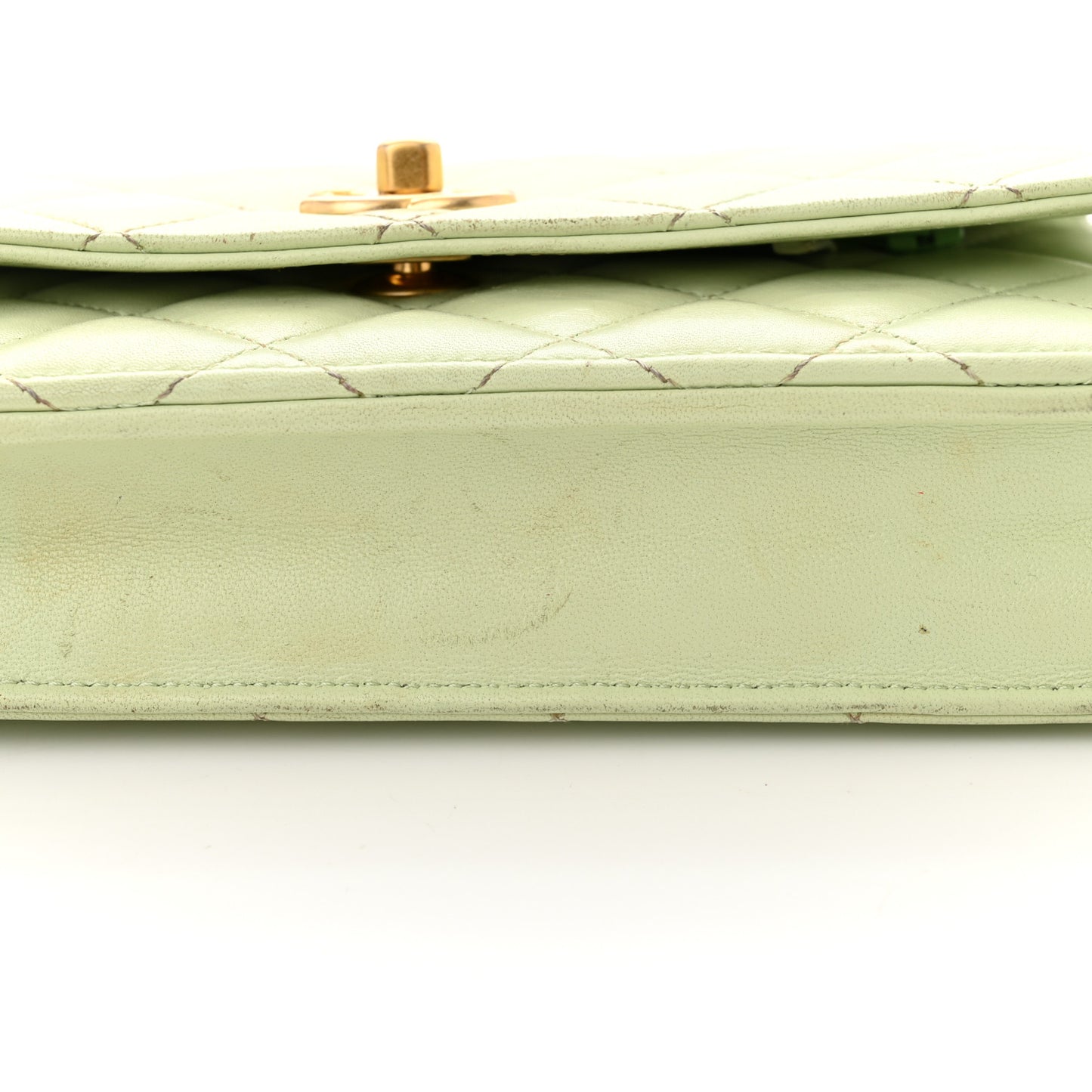 Lambskin Quilted CC Pearl Crush Wallet on Chain WOC Light Green