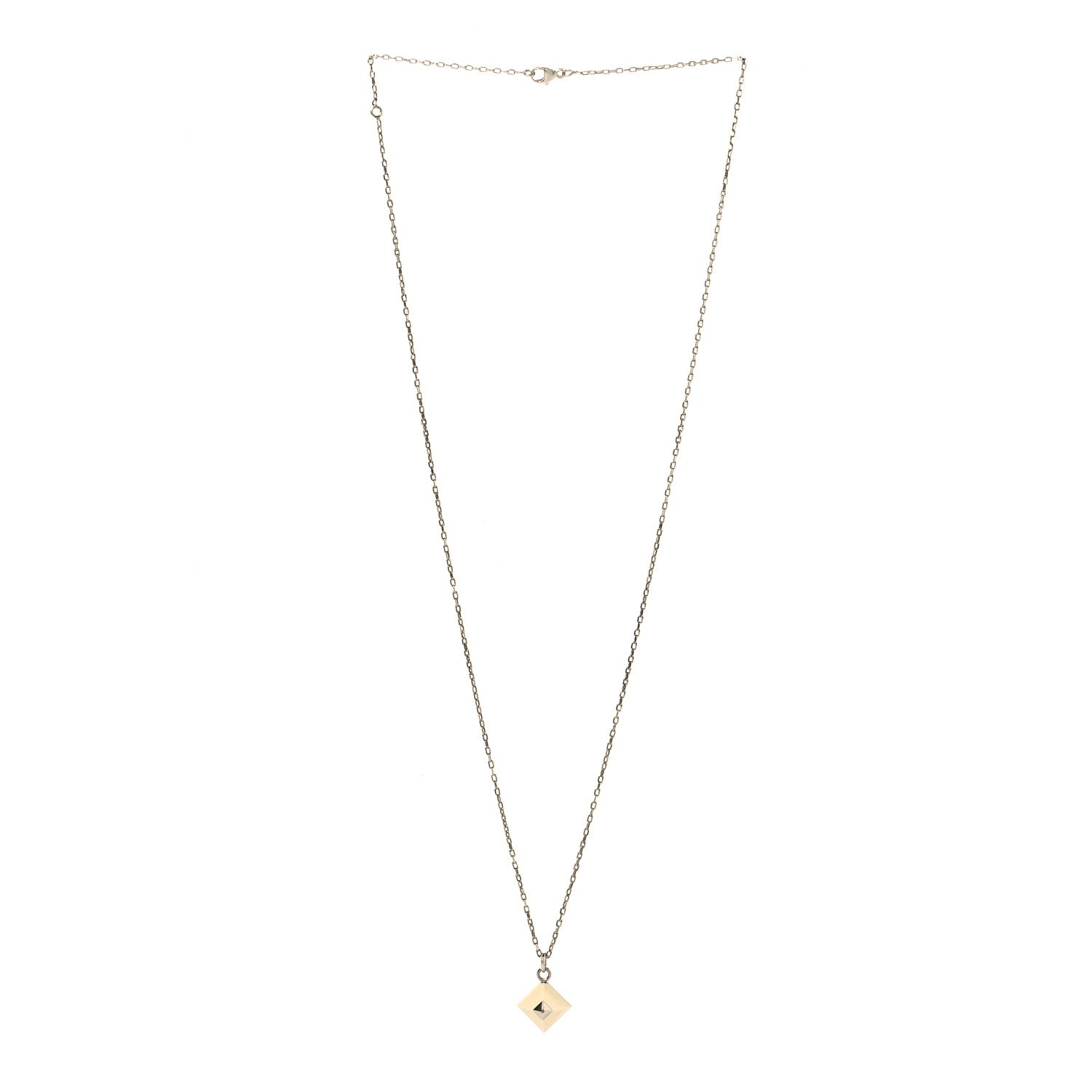 Hermes Palladium Plated Medor Folk Pendant Necklace White 3 of 6