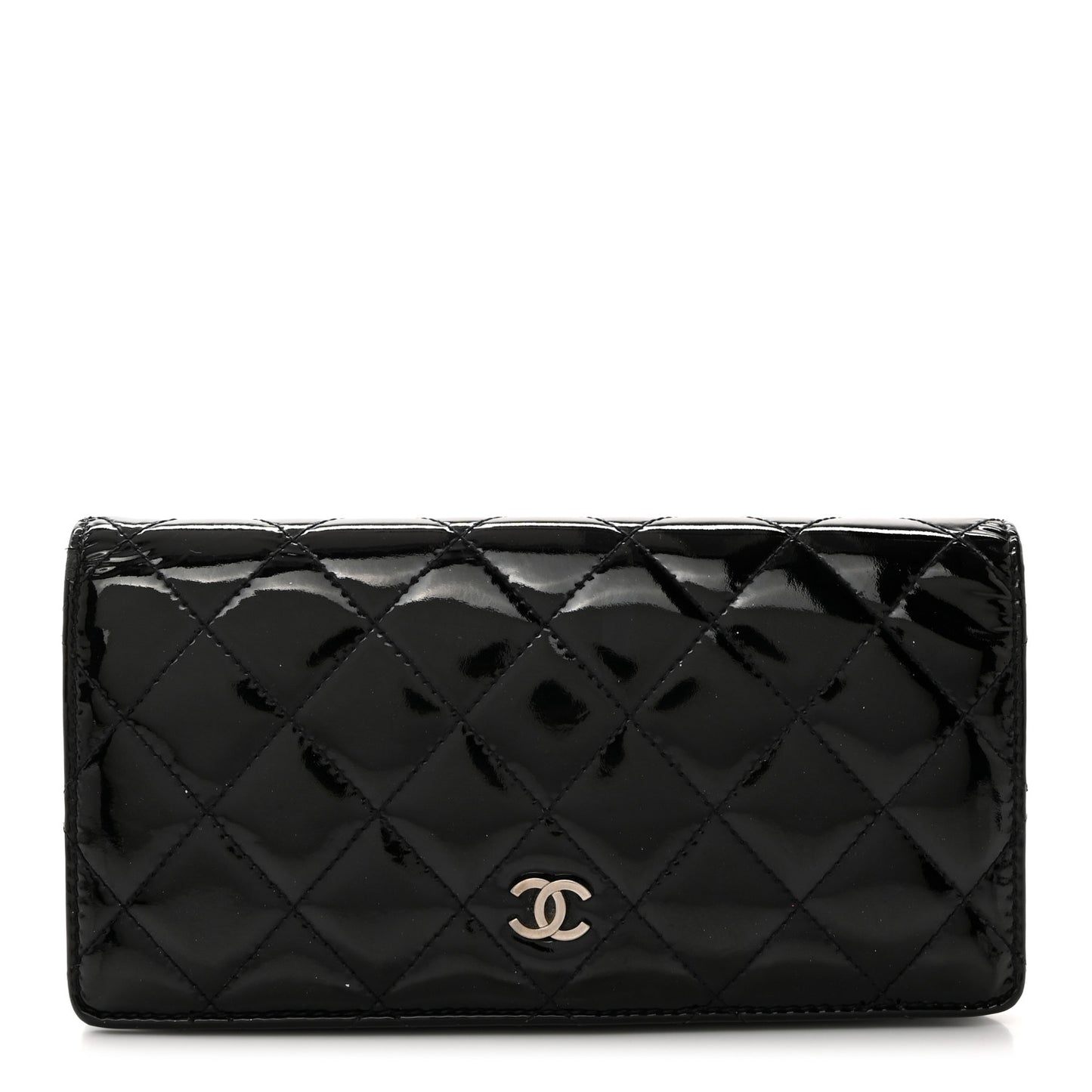 Patent Calfskin Quilted Yen Wallet Black