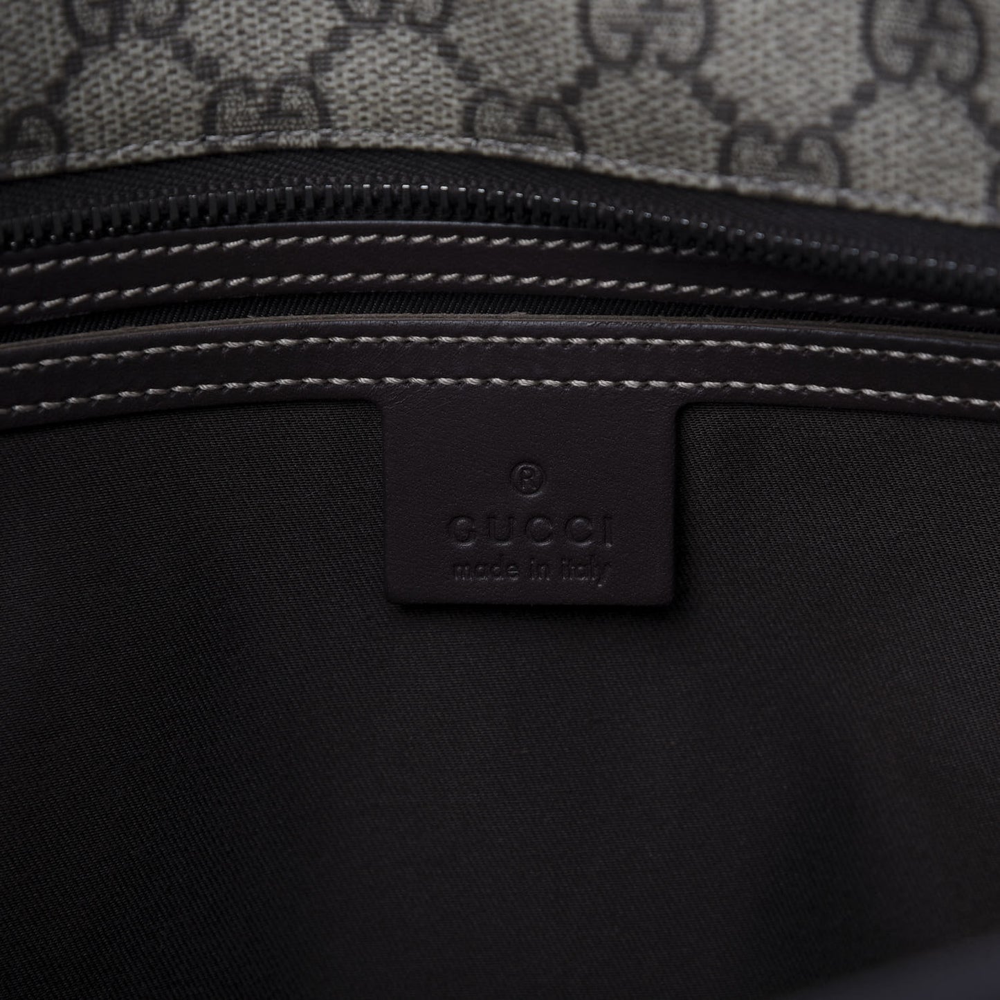 GG Supreme Monogram Medium Zippered Shopping Tote Dark Brown