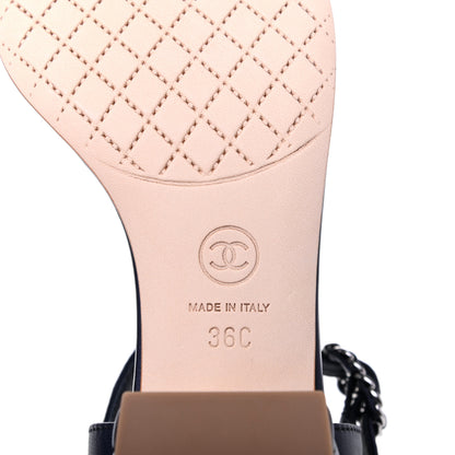 Chanel Lambskin Chain CC Logo Thong Sandals 36 Navy 6 of 9