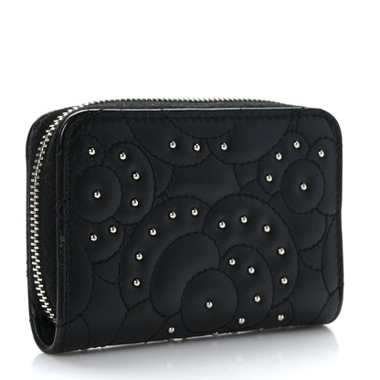 Chanel Lambskin Camellia Embossed Studded Zip Coin Purse Black 3 of 7