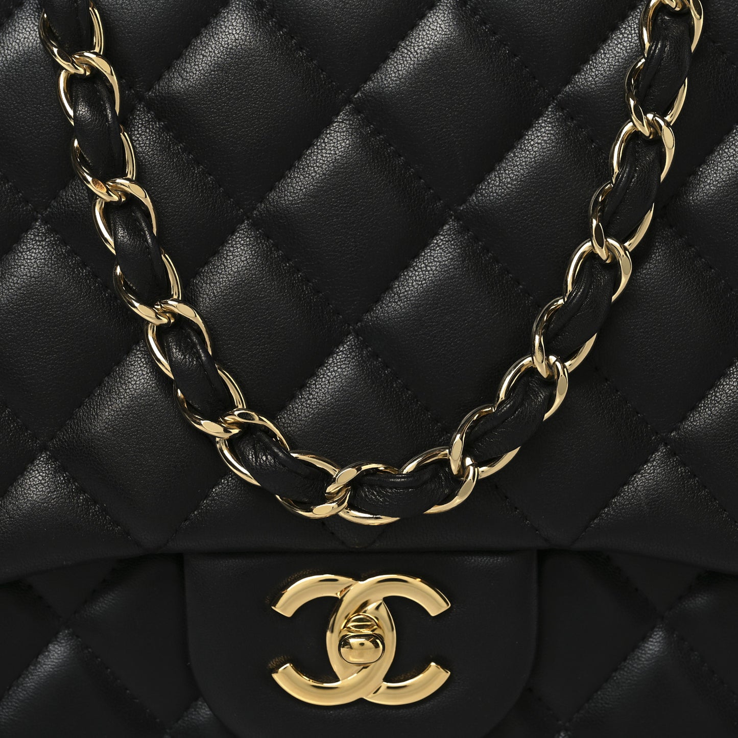 Lambskin Quilted Jumbo Double Flap Black