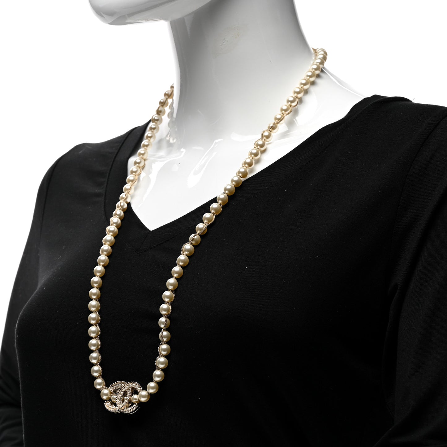 Metal Pearl Chain CC Long Necklace Gold
