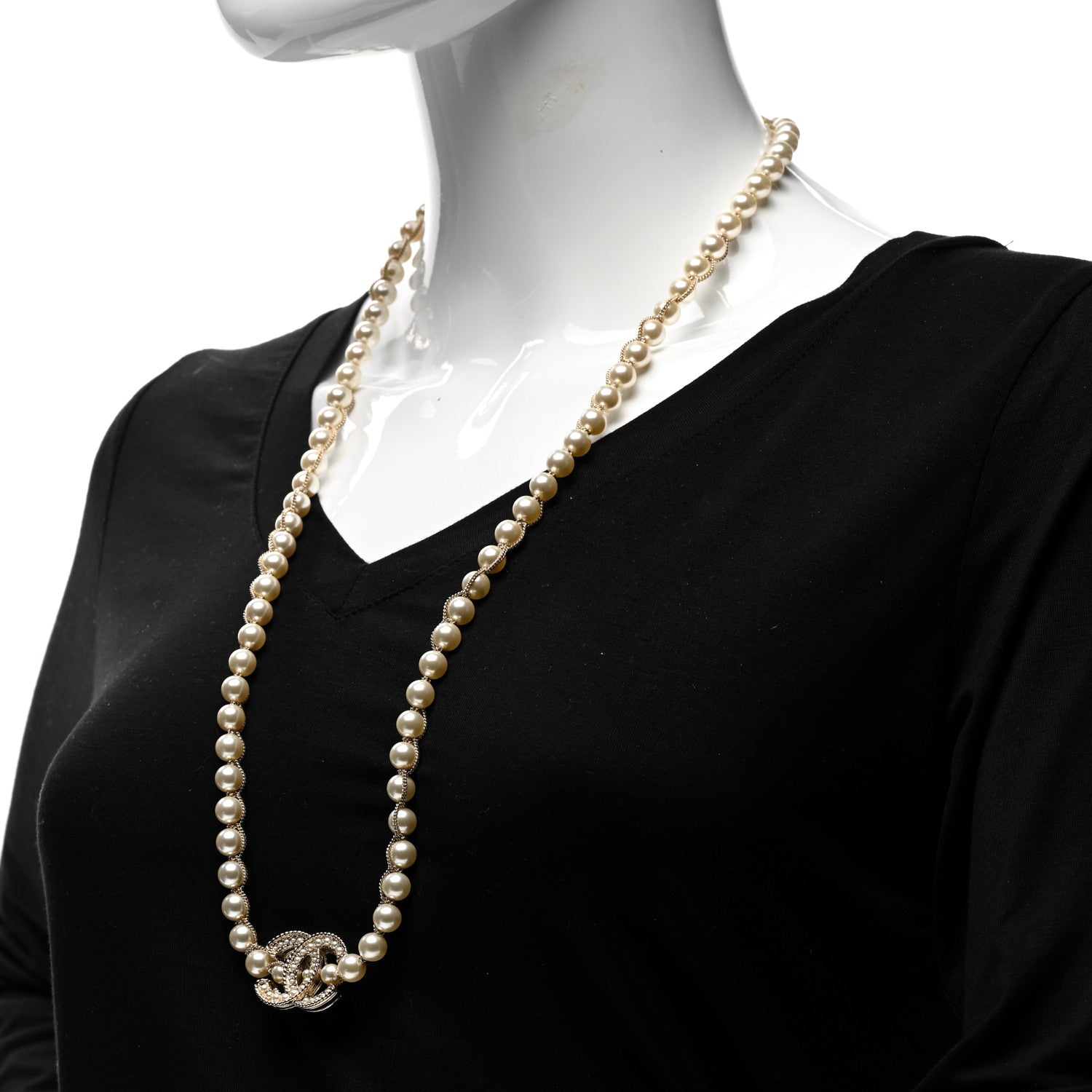 Chanel Metal Pearl Chain CC Long Necklace Gold 2 of 5