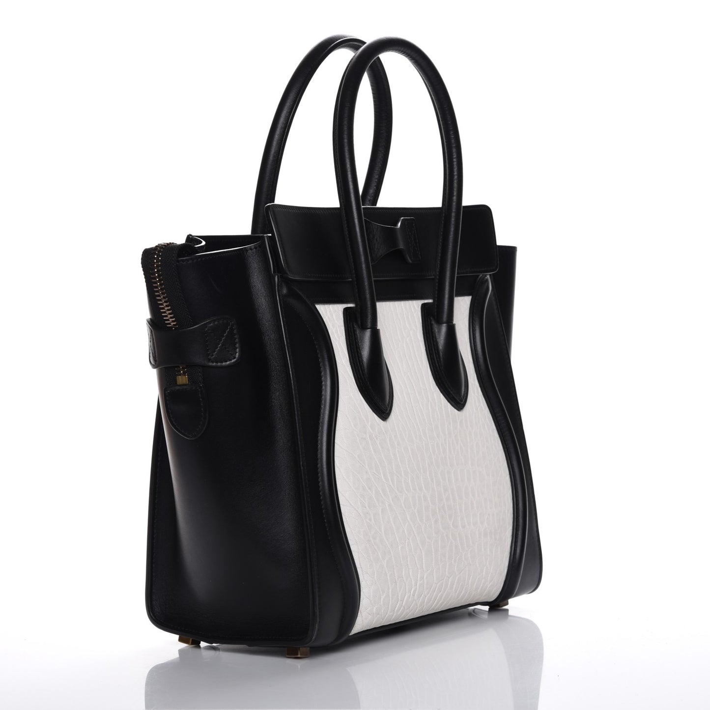 Calfskin Shrunken Lambskin Micro Bi-Color Luggage Black White