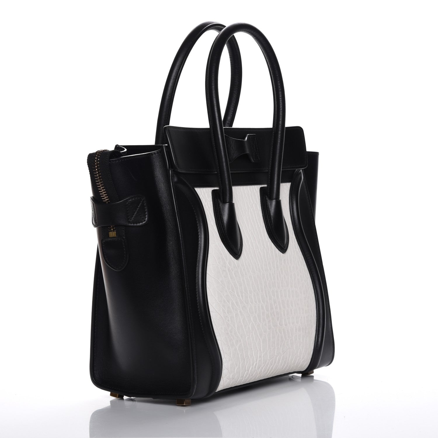 Celine Calfskin Shrunken Lambskin Micro Bi-Color Luggage Black White 3 of 7