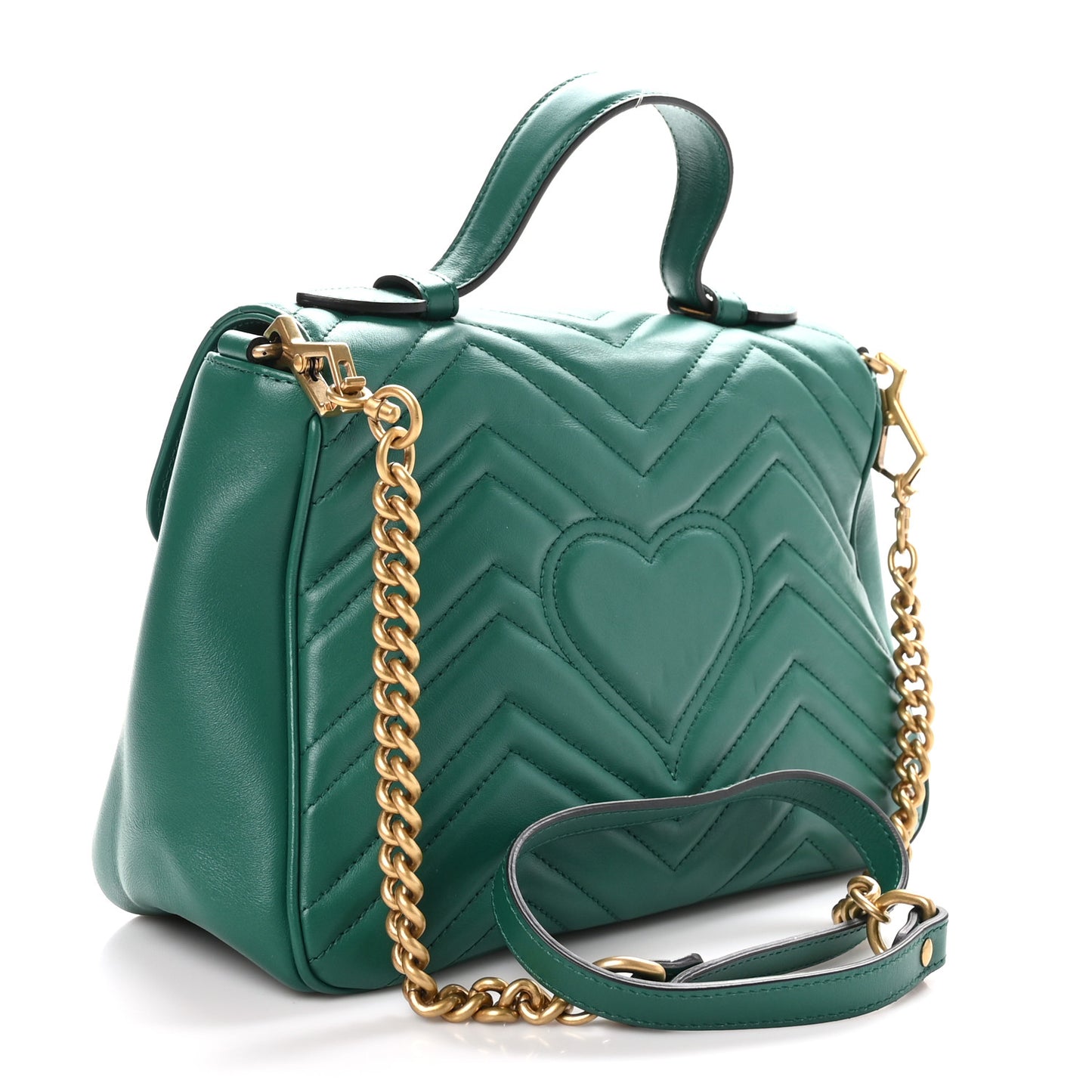 Calfskin Matelasse Small GG Marmont Top Handle Shoulder Bag Emerald